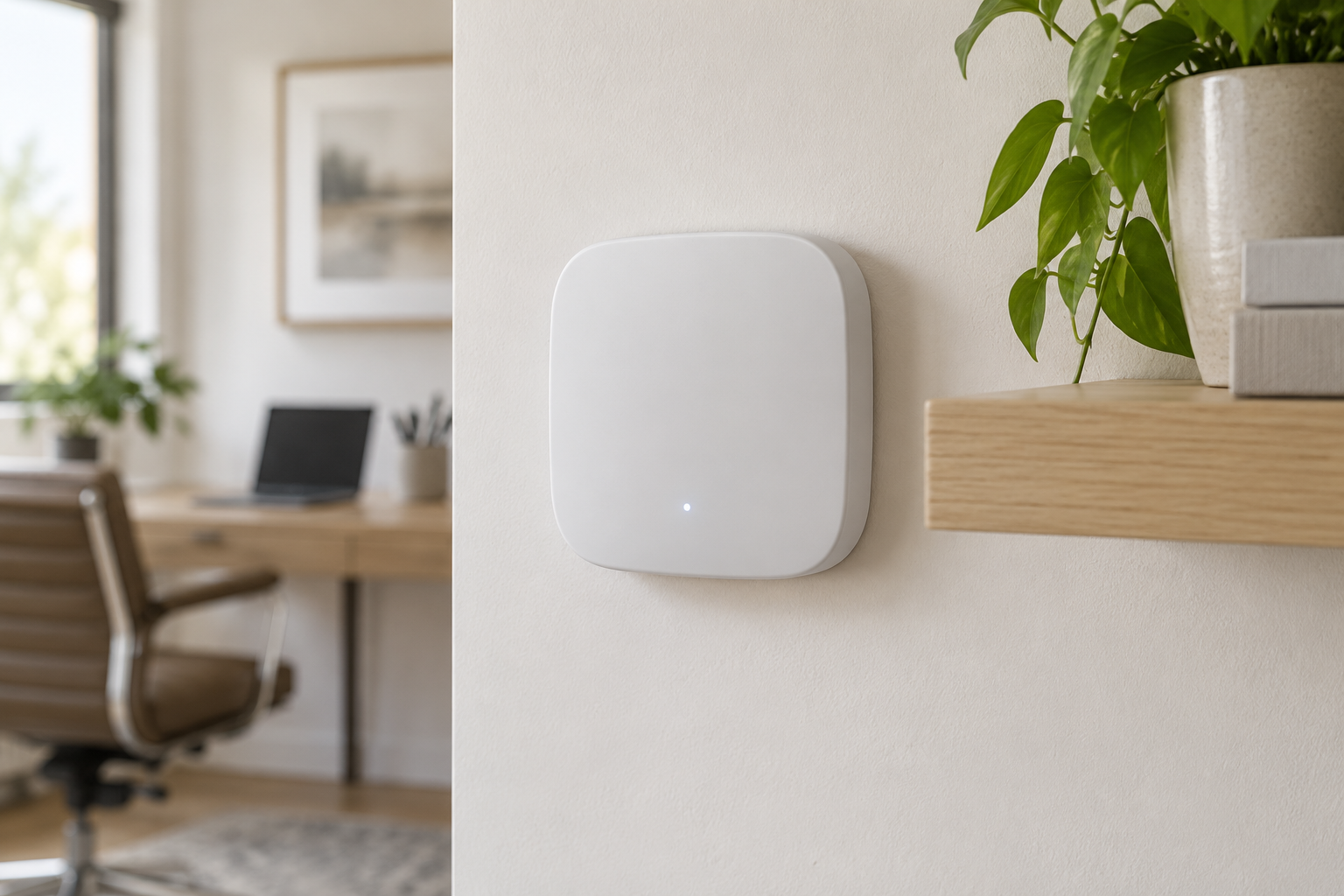 Illustrative unbranded wireless access point in a home office
