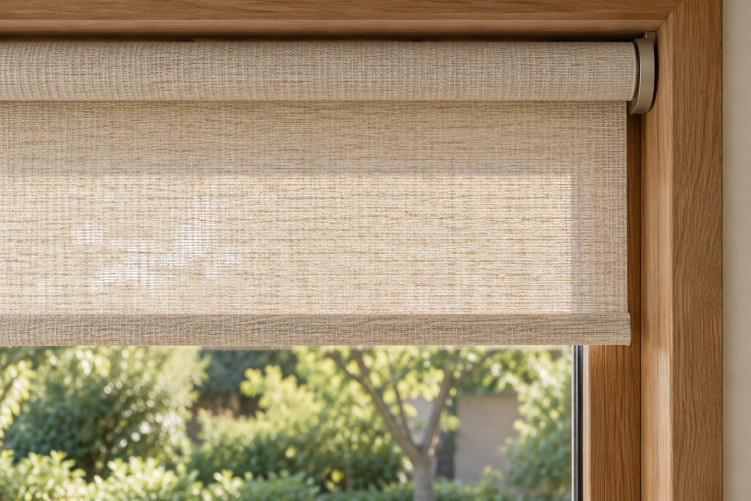 Illustrative woven roller-shade fabric and mounting detail